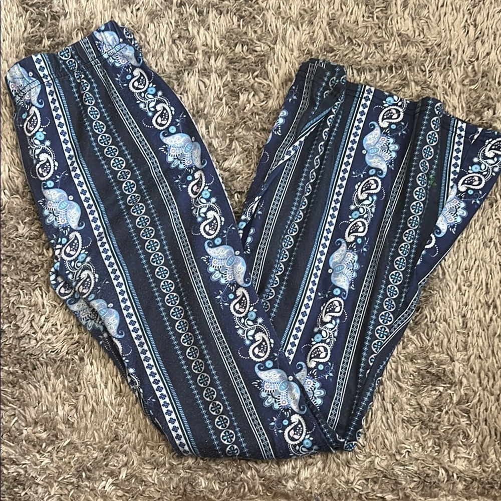 Blue Patterned wide leg Leggings